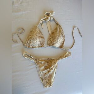 Monday Swimwear Beige Snake Print Triangle Bikini
